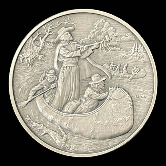 Vintage Medal History of Colonial America Pewter Coin Canoeing Mississippi River - Picture 1 of 3